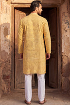 Yellow Viscose Rayon Shibori Embroidered Straight Kurta MKU1483