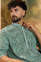 Green Viscose Rayon Shibori Embroidered Straight Kurta MKU1485