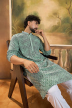 Green Viscose Rayon Shibori Embroidered Straight Kurta MKU1485