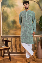 Green Viscose Rayon Shibori Embroidered Straight Kurta MKU1485