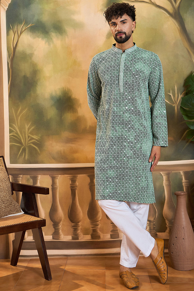 Green Viscose Rayon Shibori Embroidered Straight Kurta MKU1485