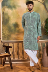 Green Viscose Rayon Shibori Embroidered Straight Kurta MKU1485