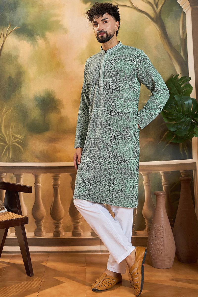 Green Viscose Rayon Shibori Embroidered Straight Kurta MKU1485