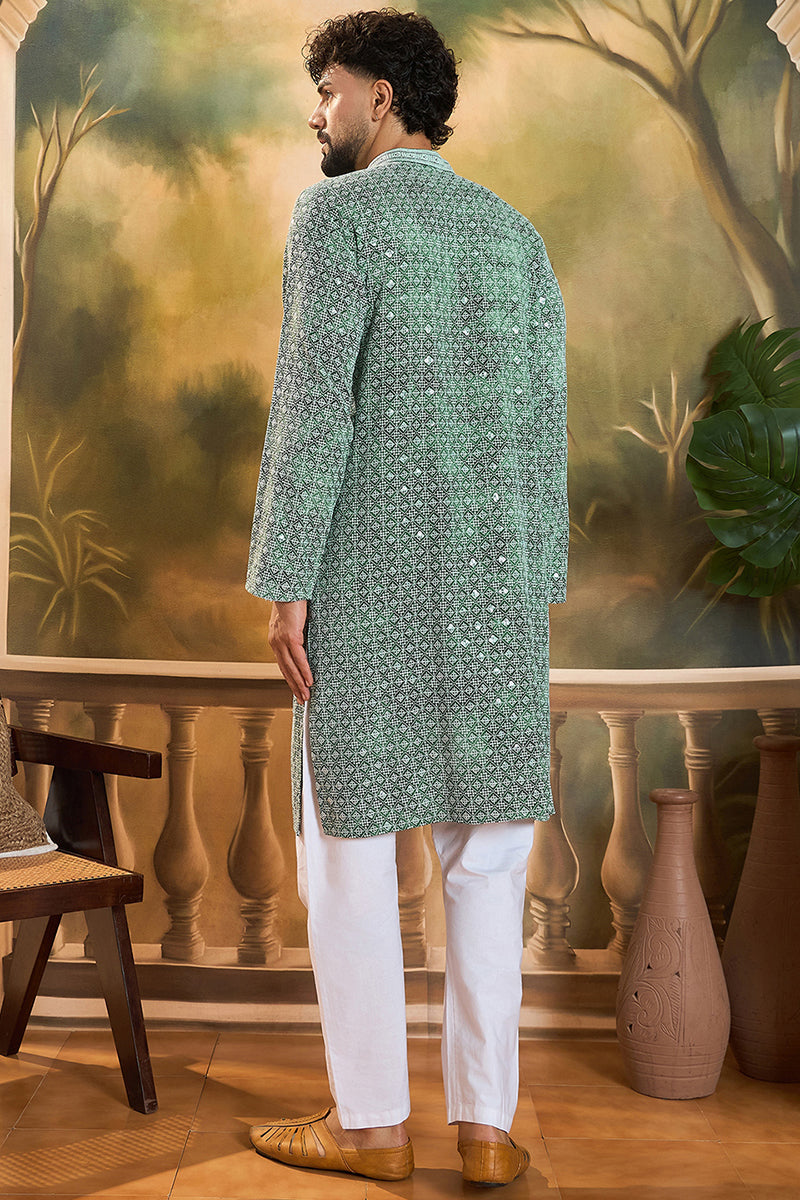 Green Viscose Rayon Shibori Embroidered Straight Kurta MKU1485