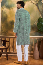 Green Viscose Rayon Shibori Embroidered Straight Kurta MKU1485