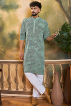 Green Viscose Rayon Shibori Embroidered Straight Kurta MKU1485