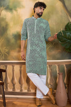 Green Viscose Rayon Shibori Embroidered Straight Kurta MKU1485