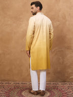 Men Yellow Silk Blend Solid Embroidered Straight Kurta-MKU1486
