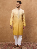 Men Yellow Silk Blend Solid Embroidered Straight Kurta-MKU1486