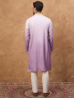 Men Purple Silk Blend Solid Embroidered Straight Kurta-MKU1487