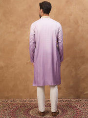 Men Purple Silk Blend Solid Embroidered Straight Kurta-MKU1487