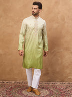 Men Green Silk Blend Solid Embroidered Straight Kurta-MKU1488