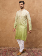 Men Green Silk Blend Solid Embroidered Straight Kurta-MKU1488