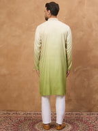 Men Green Silk Blend Solid Embroidered Straight Kurta-MKU1488