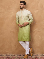 Men Green Silk Blend Solid Embroidered Straight Kurta-MKU1488