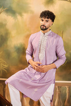 Lavender Silk Blend Solid Embroidered Straight Kurta MKU1489