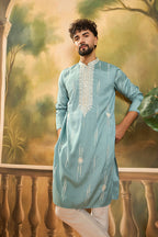Blue Silk Blend Solid Embroidered Straight Kurta MKU1490