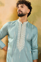 Blue Silk Blend Solid Embroidered Straight Kurta MKU1490