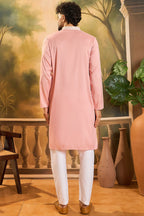 Peach Silk Blend Solid Embroidered Straight Kurta MKU1491