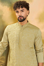 Green Silk Blend Solid Embroidered Straight Kurta MKU1497