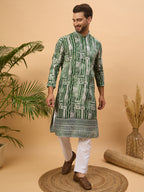 Men Green Viscose Rayon Batik Embroidered Straight Kurta-MKU1500