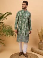 Men Green Viscose Rayon Batik Embroidered Straight Kurta-MKU1500