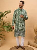Men Green Viscose Rayon Batik Embroidered Straight Kurta-MKU1500