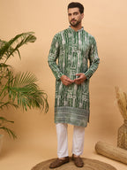 Men Green Viscose Rayon Batik Embroidered Straight Kurta-MKU1500