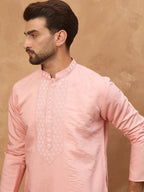 Men Peach Silk Blend Solid Solid Straight Kurta-MKU1506