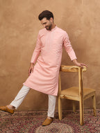 Men Peach Silk Blend Solid Solid Straight Kurta-MKU1506
