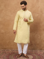 Men Yellow Silk Blend Solid Embroidered Straight Kurta-MKU1507