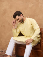 Men Yellow Silk Blend Solid Embroidered Straight Kurta-MKU1507