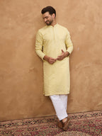 Men Yellow Silk Blend Solid Embroidered Straight Kurta-MKU1507