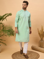 Men Blue Silk Blend Solid Embroidered Straight Kurta-MKU1508