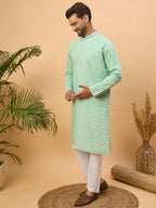 Men Blue Silk Blend Solid Embroidered Straight Kurta-MKU1508
