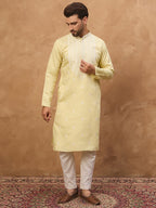 Men Yellow Silk Blend Solid Embroidered Straight Kurta-MKU1509