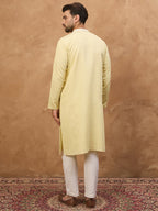 Men Yellow Silk Blend Solid Embroidered Straight Kurta-MKU1509
