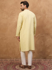 Men Yellow Silk Blend Solid Embroidered Straight Kurta-MKU1509