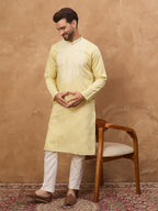 Men Yellow Silk Blend Solid Embroidered Straight Kurta-MKU1509