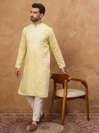 Men Yellow Silk Blend Solid Embroidered Straight Kurta-MKU1509
