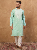 Men Blue Silk Blend Solid Embroidered Straight Kurta-MKU1511