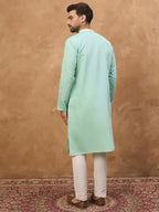 Men Blue Silk Blend Solid Embroidered Straight Kurta-MKU1511