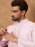 Men Pink Silk Blend Solid Embroidered Straight Kurta-MKU1512