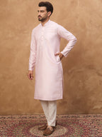 Men Pink Silk Blend Solid Embroidered Straight Kurta-MKU1512