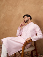 Men Pink Silk Blend Solid Embroidered Straight Kurta-MKU1512