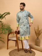Men Green Silk Blend Batik Embroidered Straight Kurta-MKU1514