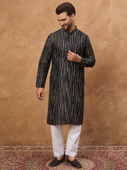 Men Black Silk Blend Geometric Printed Straight Kurta-MKU1516
