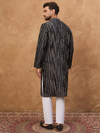 Men Black Silk Blend Geometric Printed Straight Kurta-MKU1516