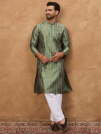 Men Green Silk Blend Geometric Embroidered Straight Kurta-MKU1517