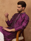 Men Purple Silk Blend Geometric Printed Straight Kurta-MKU1518